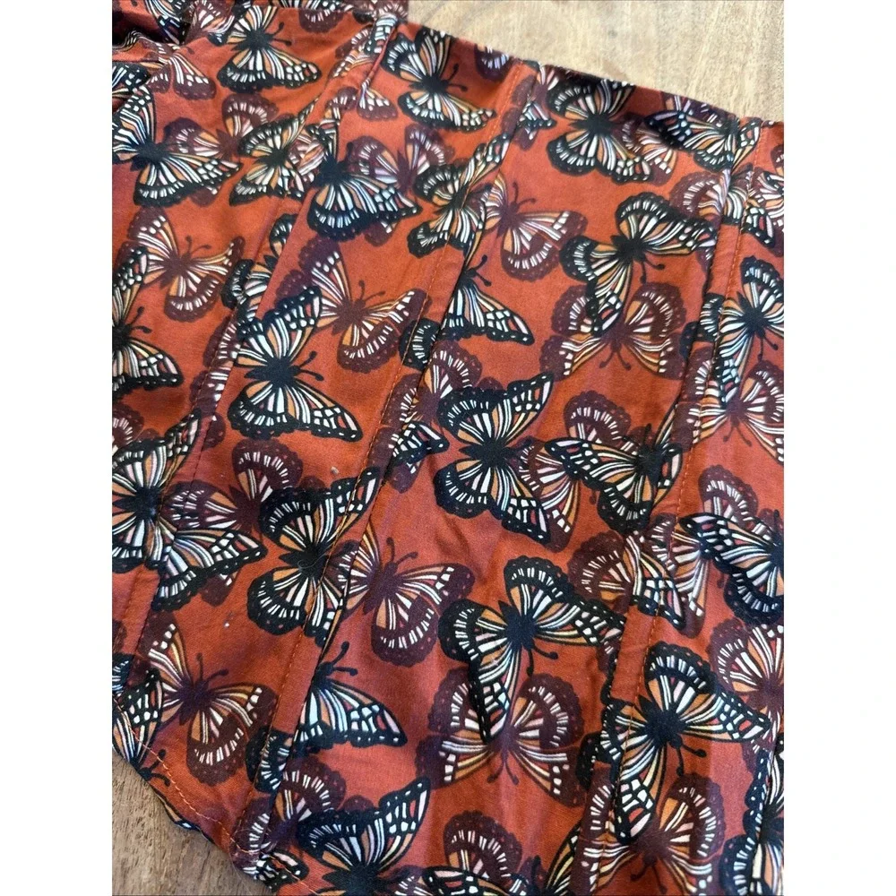 O.L.M. Butterfly Crop Top Sz MSmocked Y2K Corset Boho Orange/Rust Festival Fairy